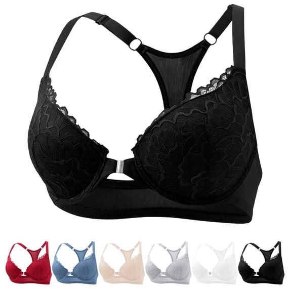 UDAUDU Women's Racerback Front Closure Lace Bras Full Coverage Underwire No Padding Unlined Support Everyday Bras 40B