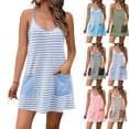 thumbnail image 1 of UDAUDU Women's Romper Dress Athletic with Built in Shorts Underneath Striped Cami Sundress with Pockets Summer Set One Piece Outfits Light Blue L, 1 of 7