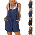 thumbnail image 1 of UDAUDU Women's Rompers Jumpsuits Sleeveless Adjustable Ribbed Knit Summer Beach Vacation Travel Overall Shorts Outfits Navy XL, 1 of 3