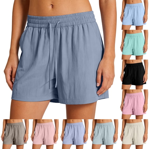 UDAUDU Women's Running Shorts Quick Dry Athletic Shorts 2026 Summer Baggy Drawstring Knee Length Wide Leg Pants with Pockets Dark Gray M