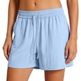 thumbnail image 1 of UDAUDU Women's Running Shorts Quick Dry Athletic Shorts 2026 Summer Baggy Drawstring Knee Length Wide Leg Pants with Pockets Light Blue L, 1 of 5