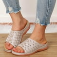 thumbnail image 1 of UDAUDU Women's Sandals Slides Wedge Open Toe Thick Sole Lightweight Slip Resistant Cozy Roman Style Beach Sandal Summer Walking Shoes Light Gray 7 Wide, 1 of 6