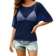thumbnail image 1 of UDAUDU Women's Sheer Beach Cover Ups Knit Sweater Tops Long Sleeve Crochet Hollow Out Going Out See-Through Blouse Navy M, 1 of 7