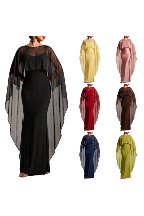 Women's Sheer Chiffon Cape Shawl Elegant Mesh Cover Up Capelet Formal Evening Bridal Wedding Party Shawl Black M