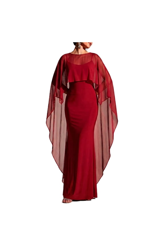 Women's Sheer Chiffon Cape Shawl Elegant Mesh Cover Up Capelet Formal Evening Bridal Wedding Party Shawl Red M
