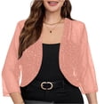 thumbnail image 1 of UDAUDU Women's Sheer Mesh Crop Tops Shrug 3/4 Sleeve Going Out Lightweight 2026 Spring Summer Cardigan Jacket Pink XL, 1 of 7