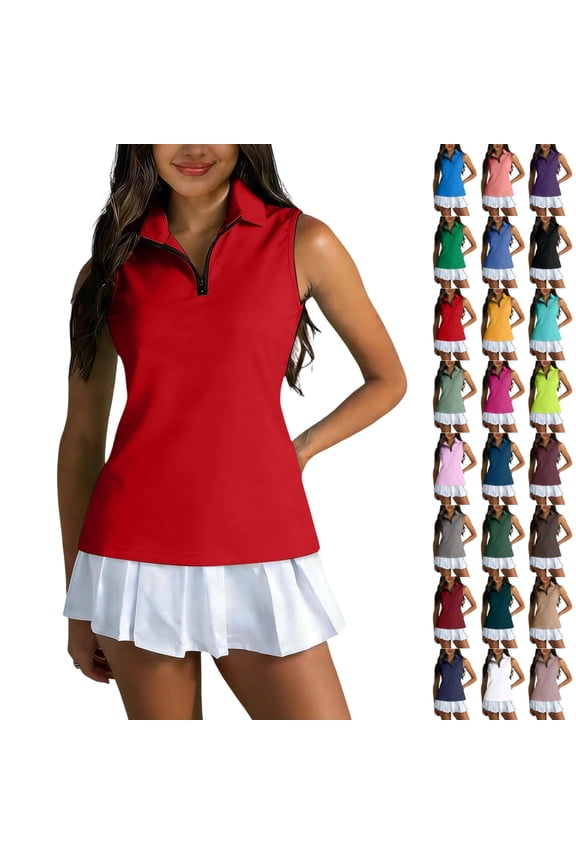 Women's Sleeveless Golf Shirts Zip Up Tennis Polo Shirts for Women Lightweight Tennis Sports Athletic Tank Tops Red S