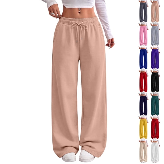 UDAUDU Women's Sweatpants Causal Drawstring Comfortable High Waist Y2K Baggy Straight Wide Leg Sweatpants with Pockets Camel 2XL
