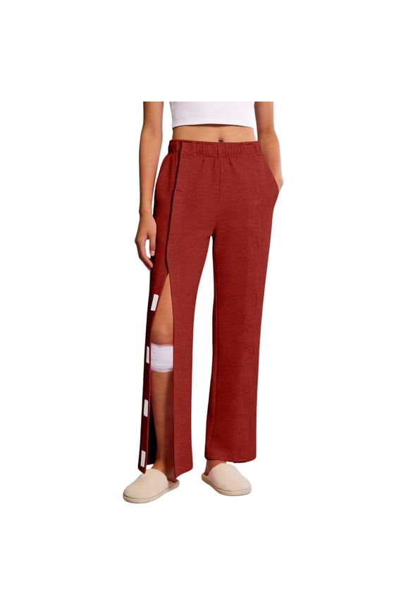 Women's Tear Away Pants Easy Access Adaptive Pants Post Surgery Adaptive Sweatpants Casual Loose Fit Recovery Hip Knee Ankle Long Magic Tape Pants with Pockets Vermilion XL