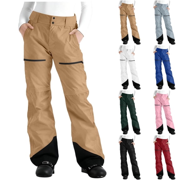 UDAUDU Womens 2026 Winter Snow Pants Waterproof Breathable Workout Ski Pants with Cargo Pockets for Snowboarding Camel M