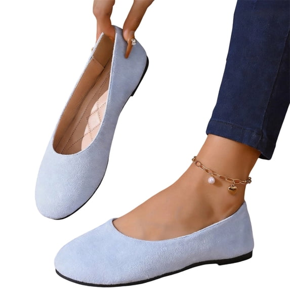UDAUDU Womens Ballet Flats Slip On Comfortable Walking Ballerina Shoes Ladies Cute Lightweight Flat Shoes Pumps Low Wedge Shoes Blue