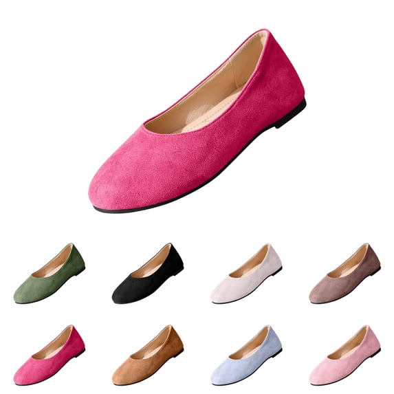 UDAUDU Womens Ballet Flats Slip On Comfortable Walking Ballerina Shoes Ladies Cute Lightweight Flat Shoes Pumps Low Wedge Shoes Hot Pink