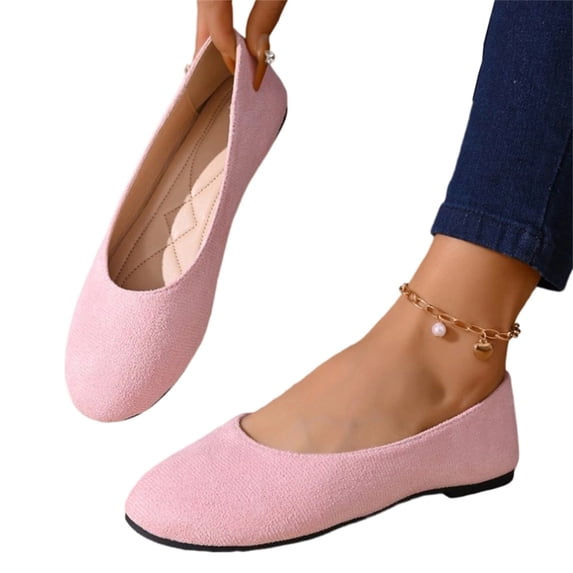UDAUDU Womens Ballet Flats Slip On Comfortable Walking Ballerina Shoes Ladies Cute Lightweight Flat Shoes Pumps Low Wedge Shoes Pink