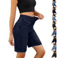 thumbnail image 1 of UDAUDU Womens Bermuda Jean Shorts Tummy Control High Waisted Stretchy Pull On Summer Denim Shorts Knee Length Jorts with Pockets Navy M, 1 of 7