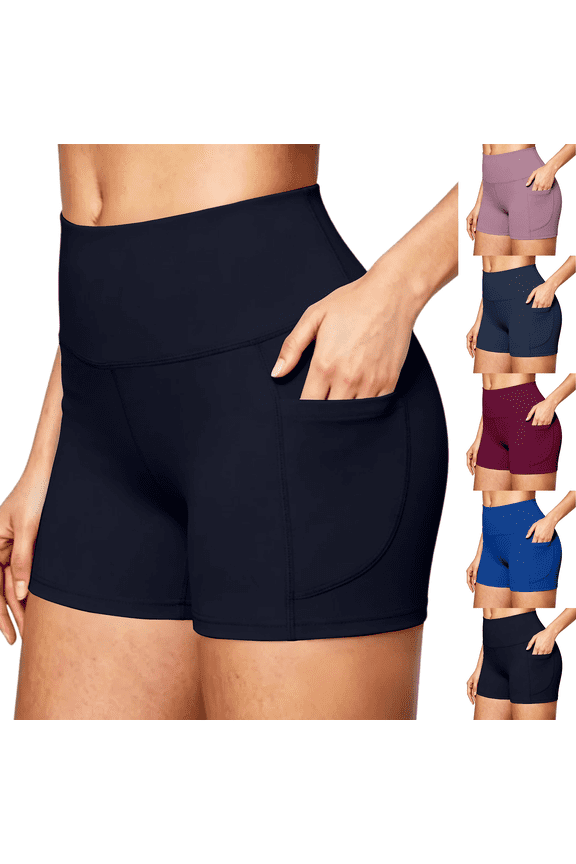 Womens Biker Shorts 5"/6" High Waisted Summer Workout Running Gym Spandex Yoga Shorts Black L