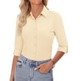 thumbnail image 1 of UDAUDU Womens Button Down Shirt 3/4 Sleeve Wrinkle Free Stretch Collared Dress Shirt Business Casual Spring Summer Work Blouses Yellow 2XL, 1 of 6