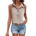 thumbnail image 1 of UDAUDU Womens Button Down Shirt Sleeveless Classic V Neck Blouse Basic Tank Tops Business Work Office Tops Khaki S, 1 of 6