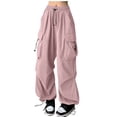 thumbnail image 1 of UDAUDU Womens Cargo Pants 2026 High Waist Baggy Casual Travel Parachute Trousers Loose Fit Y2K Streetwear with Multi Pockets Pink S, 1 of 5