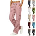 thumbnail image 1 of UDAUDU Womens Cargo Pants Elastic Waist Drawstring with Multi Pocket Wide Leg Casual Work Utility Parachute Hiking Track Pants 2XL, 1 of 7