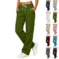 thumbnail image 1 of UDAUDU Womens Cargo Pants Elastic Waist Drawstring with Multi Pocket Wide Leg Casual Work Utility Parachute Hiking Track Pants L, 1 of 7