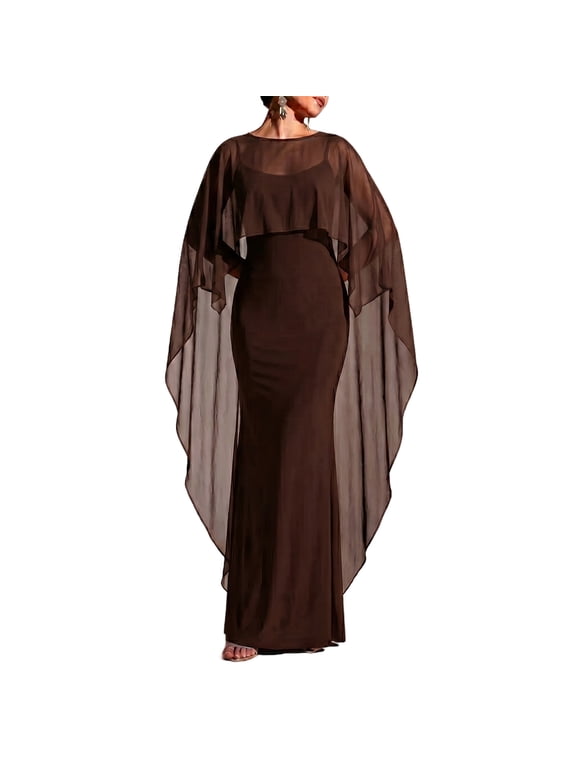 Womens Chiffon Capes Sheer Shawls & Wraps Elegant Evening Soft Wedding Party Cover Up Brown S
