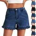 thumbnail image 1 of UDAUDU Womens Denim Shorts High Waisted Summer Ruffle Shorts Casual Cute Cotton Outdoor Short Jeans with Pockets Dark Blue M, 1 of 4