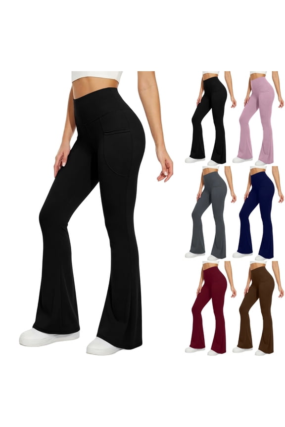 Womens Flare Leggings Workout Yoga Pants with Pockets High Waisted Tummy Control Comfort Bootcut Dance Pants Black S