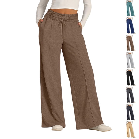UDAUDU Womens Fleece Sweatpants Wide Leg Sweat Pants Fall Winter Baggy Drawstring High Waist Pant with Pockets XL