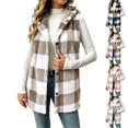 thumbnail image 1 of UDAUDU Womens Fleece Vests Fall Winter Fuzzy Button Down Hooded Plaid Vest | Fluffy Cute Plaid Checkered Vests Long Vests Holiday Sherpa Sleeveless Jacket Fall Clothes for Women XL, 1 of 8