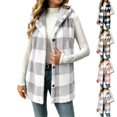 thumbnail image 1 of UDAUDU Womens Fleece Vests Fall Winter Fuzzy Button Down Hooded Plaid Vest | Fluffy Cute Plaid Checkered Vests Long Vests Holiday Sherpa Sleeveless Jacket Fall Clothes for Women L, 1 of 8