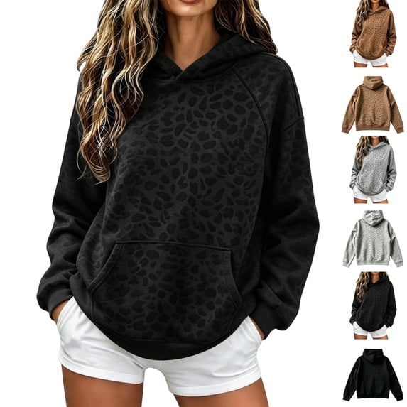 UDAUDU Womens Hoodies Oversized Leopard Print Sweatshirt Hooded Long Sleeve Trendy Pullover Tops Y2k Graphic Hoodies S