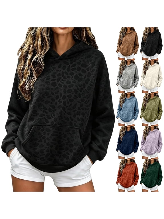 Womens Leopard Hoodies Oversized 2026 Casual Long Sleeve Streetwear Cheetah Print With Pockets Fall Winter Outfits L