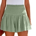 thumbnail image 1 of UDAUDU Womens Linen Shorts Smocked High Waisted Summer Shorts Trendy Ruffle Wide Leg Short Boho Beach Short Light Green L, 1 of 6