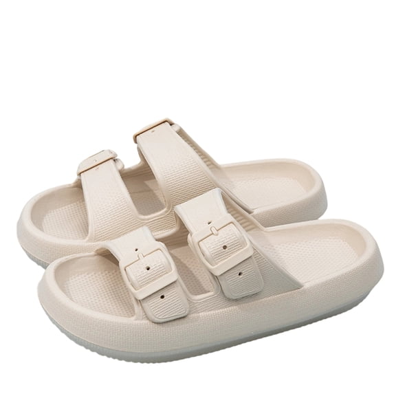 UDAUDU Womens Mens House Slippers Shower Sandals Comfortable Soft Beach Sole Thick Foam Double Buckle Adjustable Outdoor Shoe Khaki 8.5 Wide