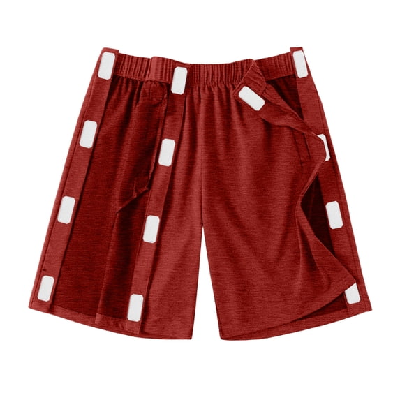UDAUDU Womens Mens Tear Away Shorts Easy Access Adaptive Pants Post Surgery Breakaway Lounge Short Casual Loose Fit Hip Knee Ankle Replacement Magic Tape Shorts with Pockets Wine