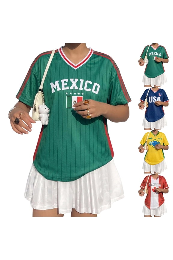 Womens Mexico Jersey Mexico Flag Graphic Short Sleeve Tee V Neck T Shirts Happy Fashion Jerseys for Women 2026 Summer Shirts Army Green S