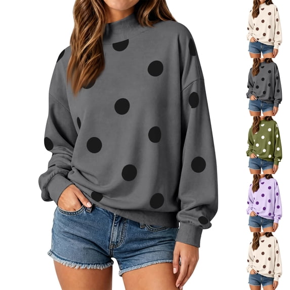 UDAUDU Womens Mock Neck Sweatshirt Polka Dot Oversized Pullover Top Fall Outfits Casual Loose Pullover Tops L