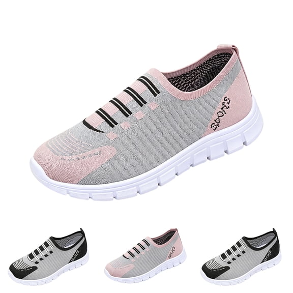 UDAUDU Womens Orthopedic Shoes Arch Support Slip on Non Slip Tennis Shoes Breathable Knitted Mesh Stretch Walking Shoes Soft 2026 New Orthopedic Shoes Pink