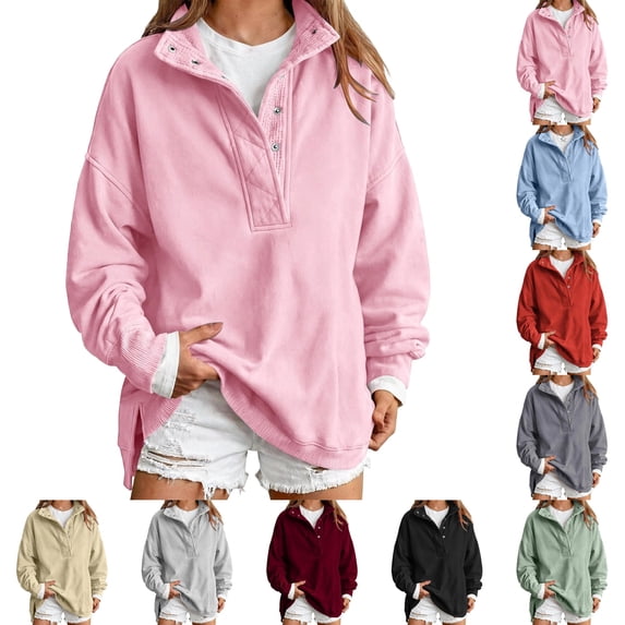 UDAUDU Womens Oversized Sweatshirts Henley Neck Pullover Fall Outfits Lightweight Sweatshirts with Pocket Loose Fit School Work Casual Wear Winter Trendy Outfits 3XL