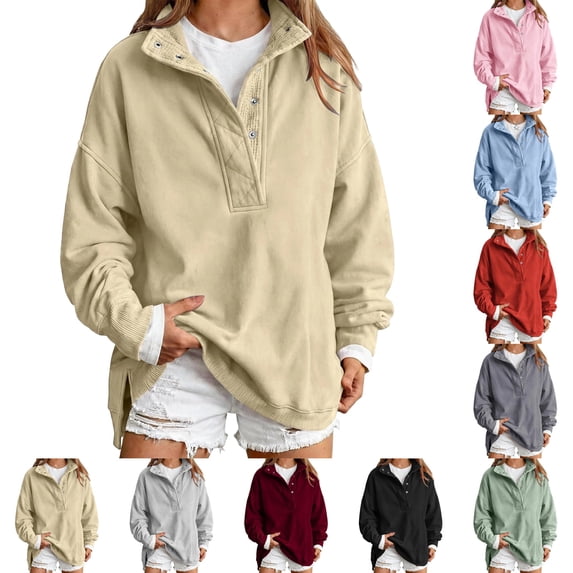 UDAUDU Womens Oversized Sweatshirts Henley Neck Pullover Fall Outfits Lightweight Sweatshirts with Pocket Loose Fit School Work Casual Wear Winter Trendy Outfits 3XL