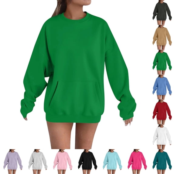 UDAUDU Womens Oversized Sweatshirts Winter Cute Sweatshirts Fleece Crewneck Pullover Fashion Casual Tops Sweater Trendy Outfits with Pocket Green S