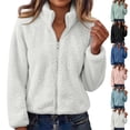 thumbnail image 1 of UDAUDU Womens Sherpa Jacket Fuzzy Full Zip High Neck Long Sleeve Coat Lightweight Fall Winter Fashion Teddy Outwear with Pocket L, 1 of 6