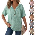 thumbnail image 1 of UDAUDU Womens Summer Tops 2026 Short Sleeve Button V Neck Waffle Knit Lightweight Drawstring Hoodies Spring Fashion Casual Blouses Shirts Mint Green 2XL, 1 of 8