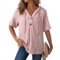 thumbnail image 1 of UDAUDU Womens Summer Tops 2026 Short Sleeve Button V Neck Waffle Knit Lightweight Drawstring Hoodies Spring Fashion Casual Blouses Shirts Pink L, 1 of 7
