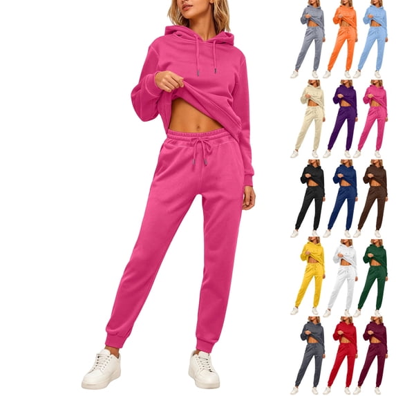 UDAUDU Womens Sweat Suits 2 Piece Lounge Hoodies Matching Sweatpants Joggers Set Casual Travel Comfortable Workout Athletic Sweatsuits Hot Pink M