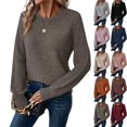 thumbnail image 1 of UDAUDU Womens Sweaters Casual Long Sleeve Crewneck Fall Fashion Crochet Knit Pullover Sweater Tops Trendy Outfits Dark Gray XL, 1 of 3
