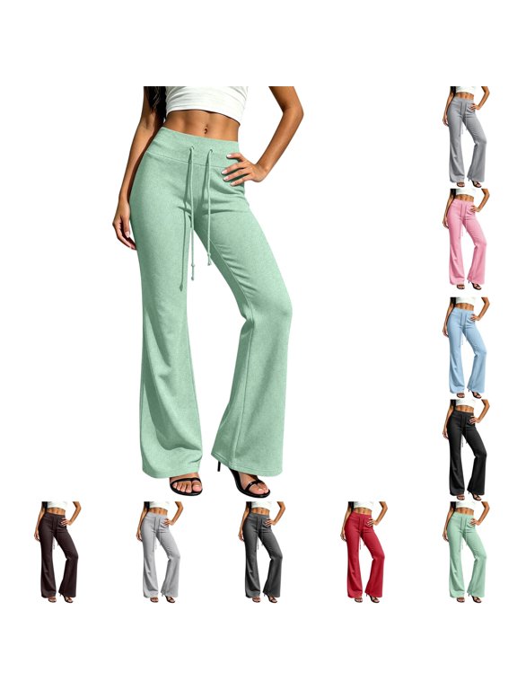 Womens Sweatpants Leggings Summer Drawstring High Waisted Flared Yoga Pants Soft Wide Leg Pants Y2k Bell Bottoms Mint Green L