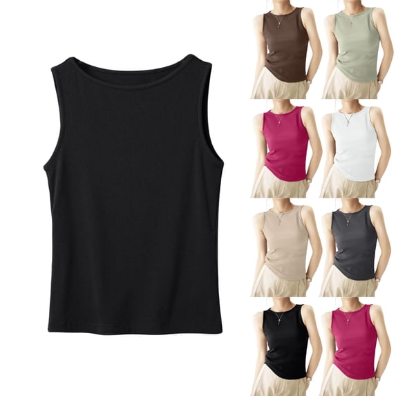UDAUDU Womens Tank Tops Sleeveless Crew Neck Ribbed Casual Basic Summer Top Slim Fitted Going Out Shirts Black S