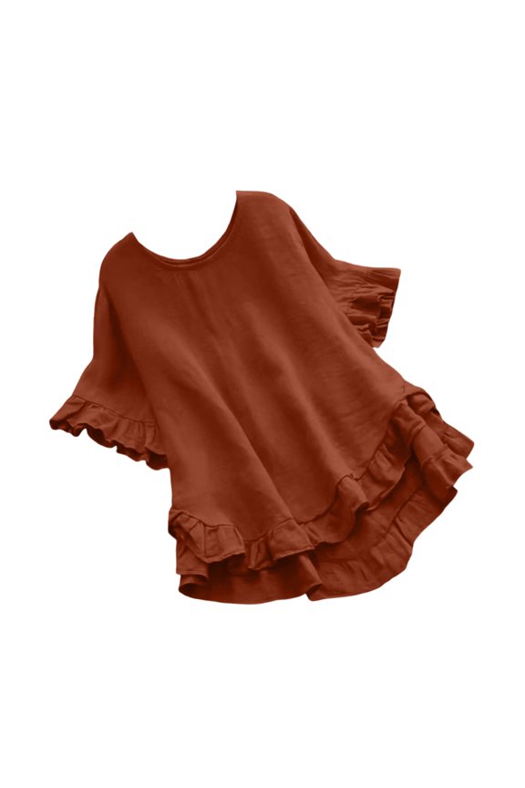 Womens Tops Plus Size Summer Casual Short Sleeve Crew Neck Shirt Loose Fit Work Beach Vacation Top Clothes Brown 3XL