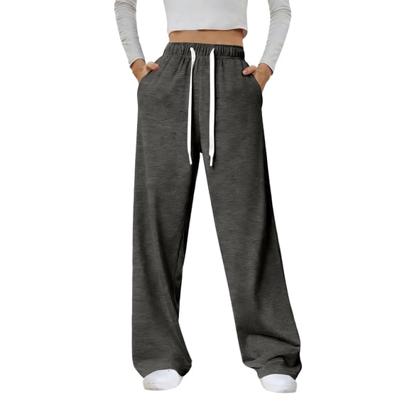 UDAUDU Womens Wide Leg Sweat Pants 2026 Spring Summer High Waisted Baggy Sweatpants Casual Drawstring Workout Pants with Pockets Dark Gray S